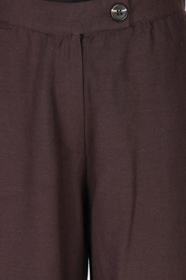 Brown Solid Wide Leg Ankle Length Pants