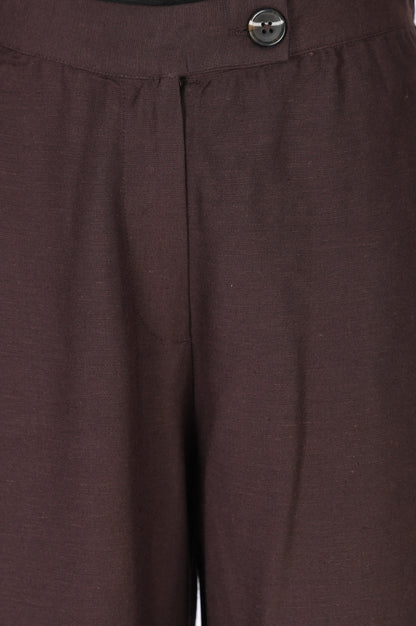 Navy Blue Solid Wide Leg Ankle Length High Rise Pants