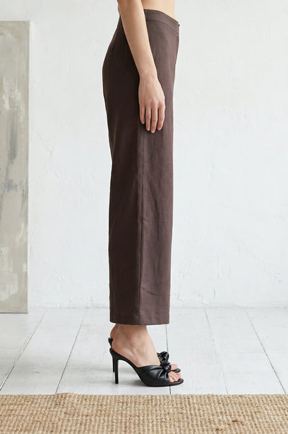 Navy Blue Solid Wide Leg Ankle Length High Rise Pants