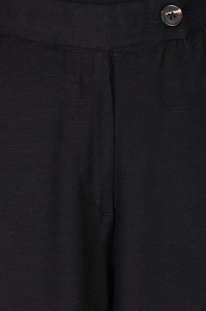 Black Solid Wide Leg Ankle Length Pants