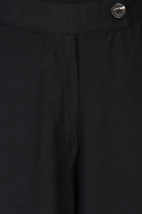 Black Solid Wide Leg Ankle Length Pants