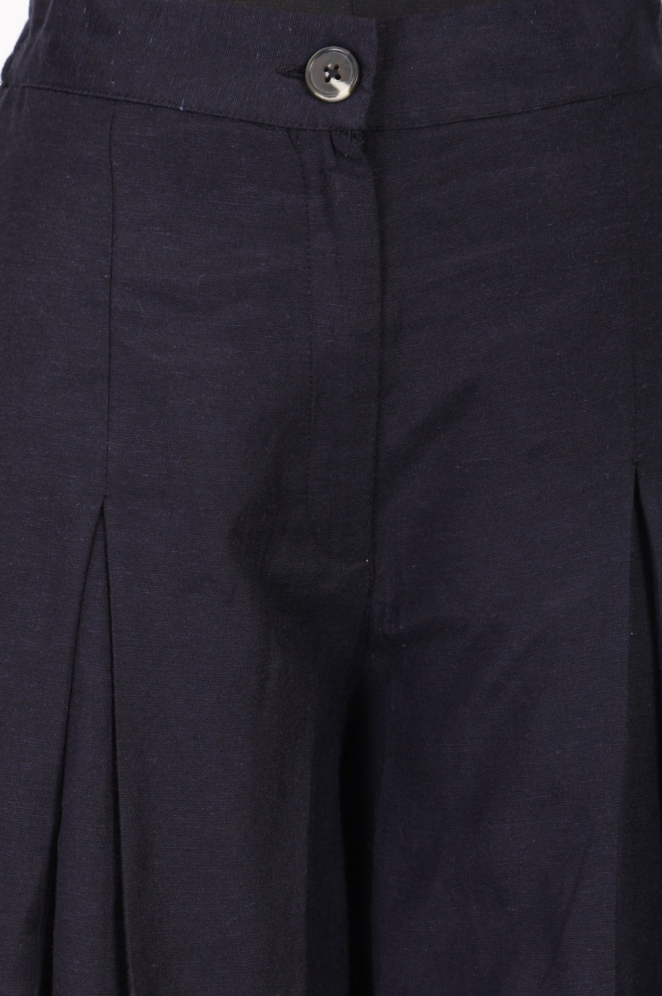 Navy Blue Solid Rayon Flax Flared Pants