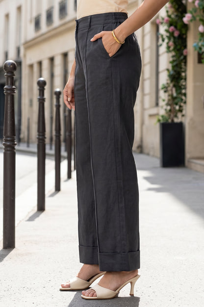 Black Tencel Relaxed Fit Wide-Leg Ankle Length Pants