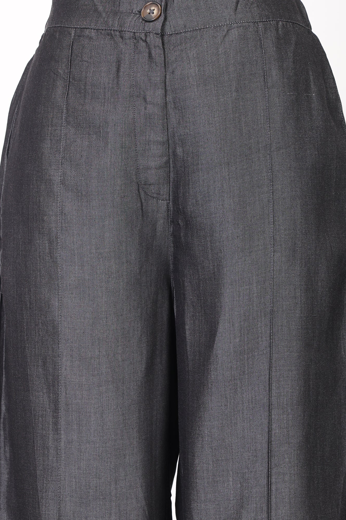 Black Tencel Relaxed Fit Wide-Leg Ankle Length Pants