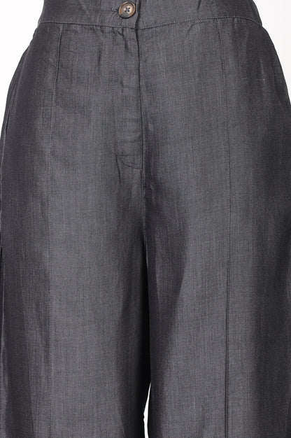 Black Tencel Relaxed Fit Wide-Leg Ankle Length Pants