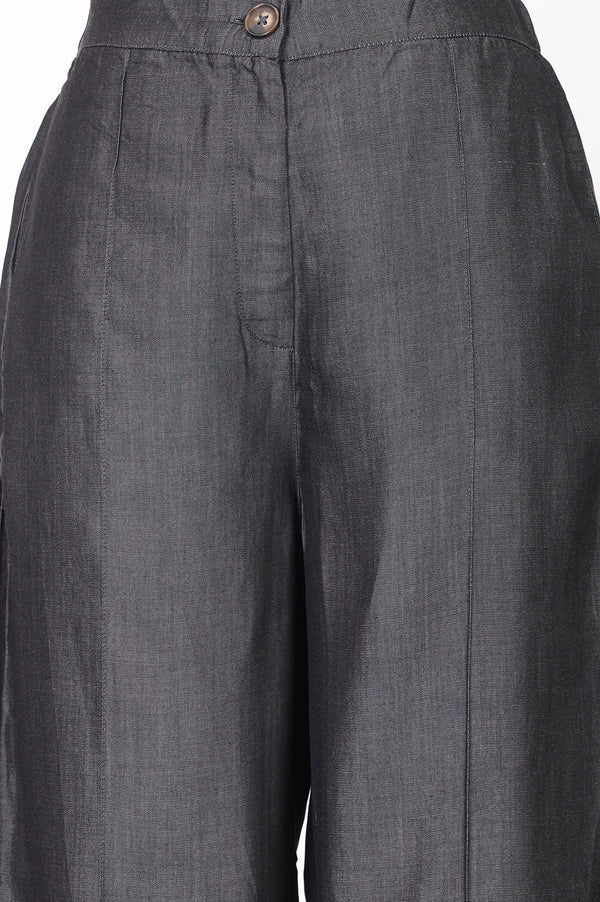Black Tencel Relaxed Fit Wide-Leg Ankle Length Pants