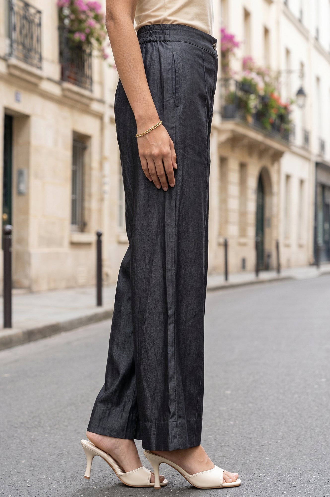 Black Tencel Relaxed Fit Wide-Leg Ankle Length Pants