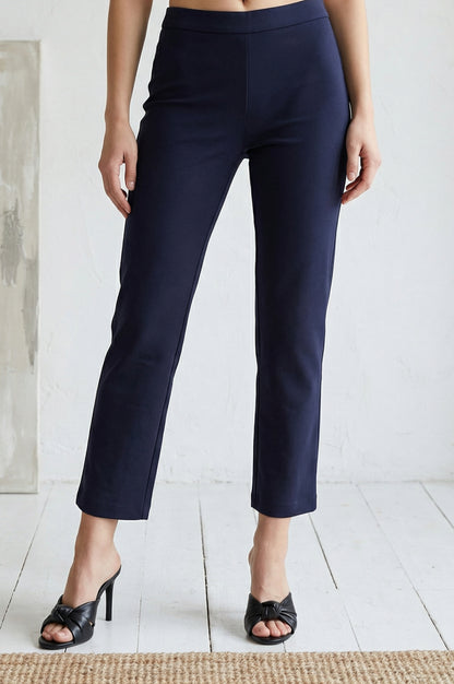 Navy Blue Solid Rayon Straight Fit Pants
