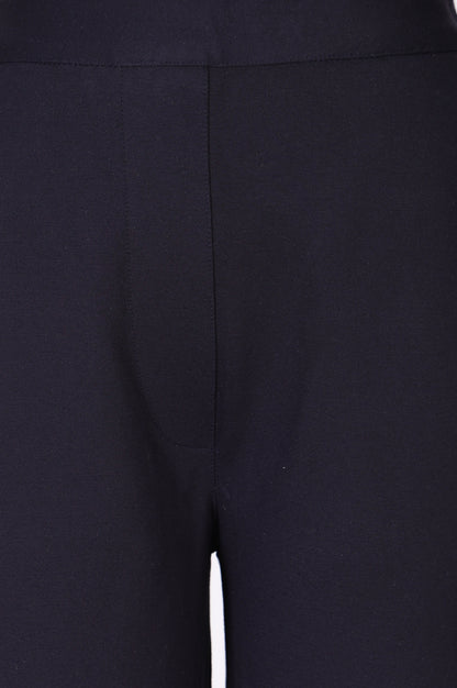 Navy Blue Solid Rayon Straight Fit Pants