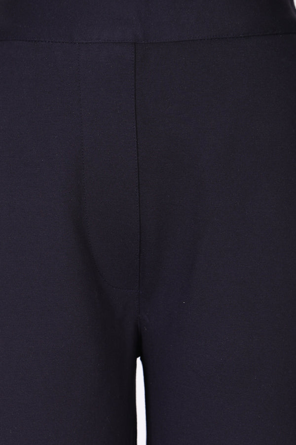 Navy Blue Solid Rayon Straight Fit Pants