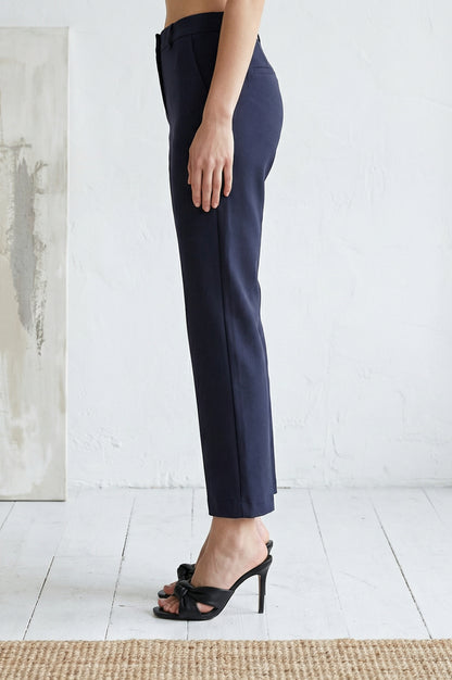 Navy Blue Solid Rayon Straight Fit Pants