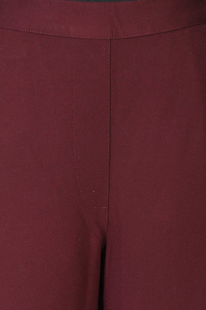 Maroon Solid Rayon Straight Fit Pants