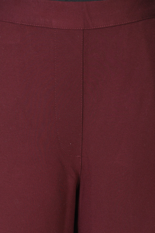 Maroon Solid Rayon Straight Fit Pants