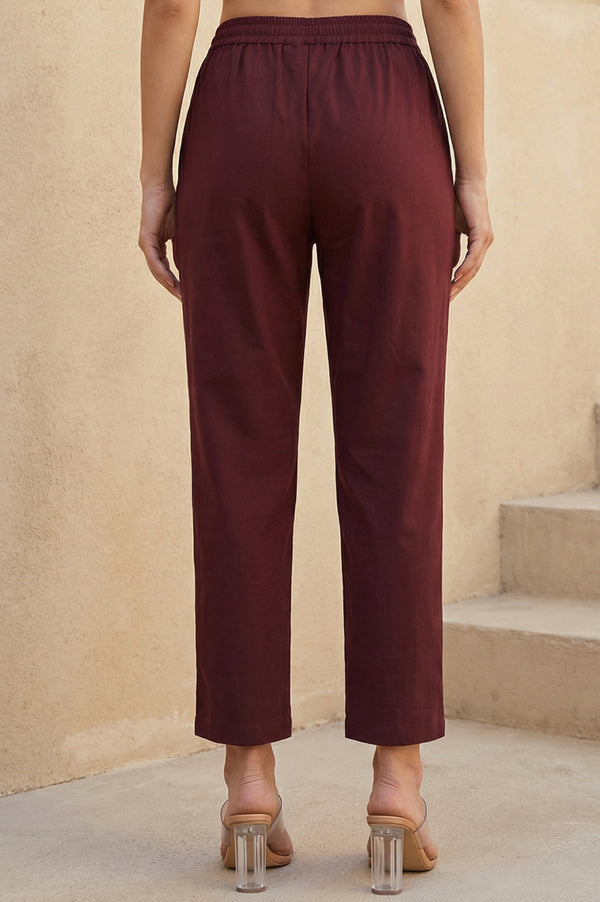 Maroon Solid Rayon Straight Fit Pants