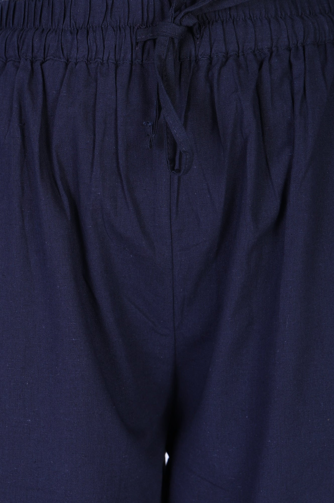 Navy Blue Cotton Flax Ankle Length Relaxed Pants