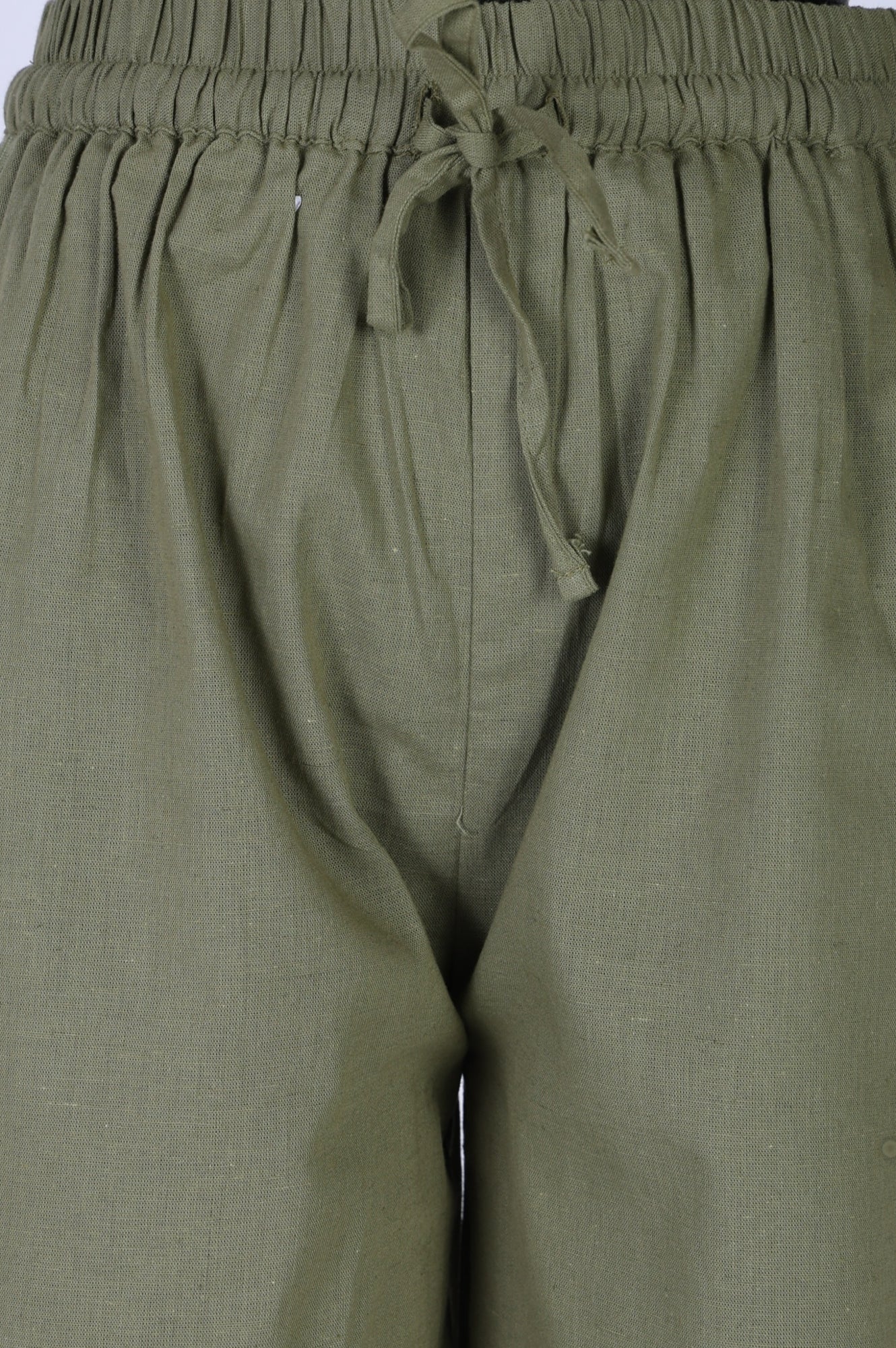 Olive Solid Lace Cotton Blend Relaxed Fit Ankle Length Pants