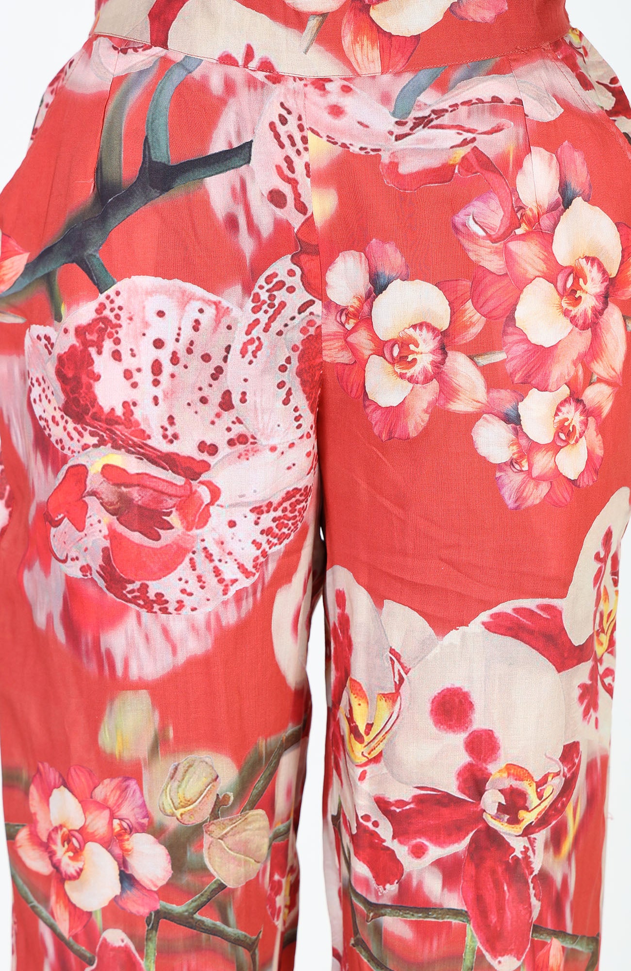 Red Floral Printed Straight Fit Pants