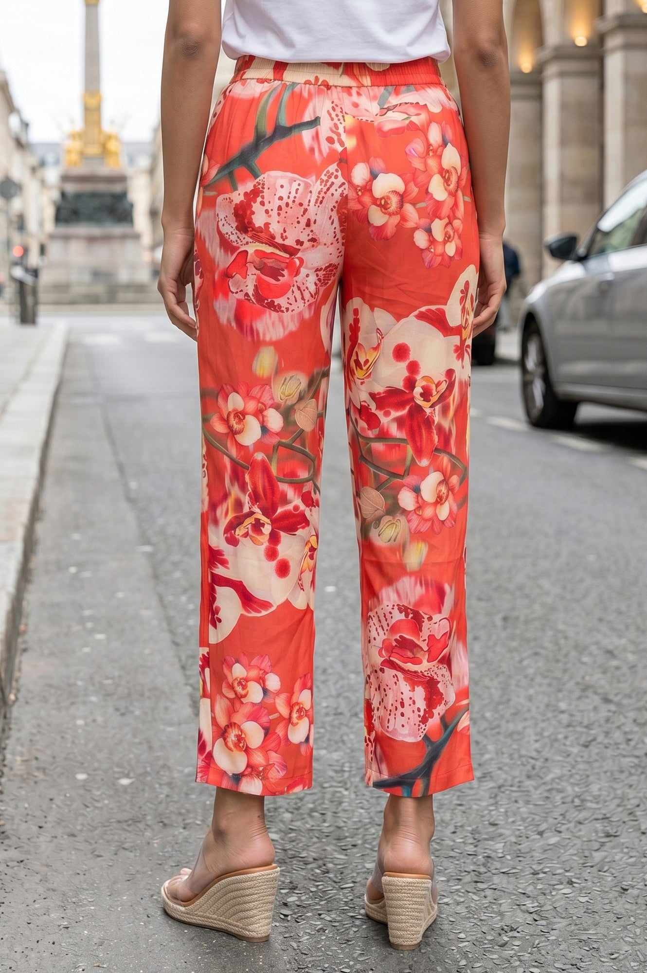 Red Floral Printed Straight Fit Pants