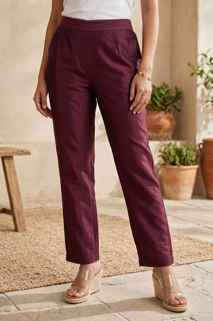 Wine Straight Fit Ankle Length Pants