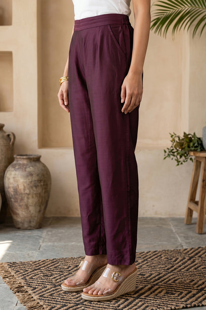 Wine Straight Fit Ankle Length Pants