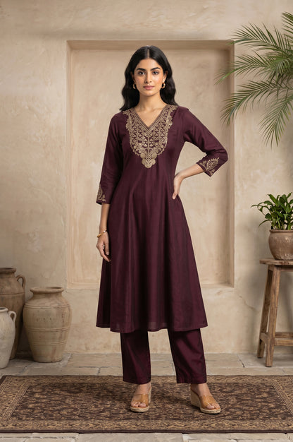 Wine Straight Fit Ankle Length Pants