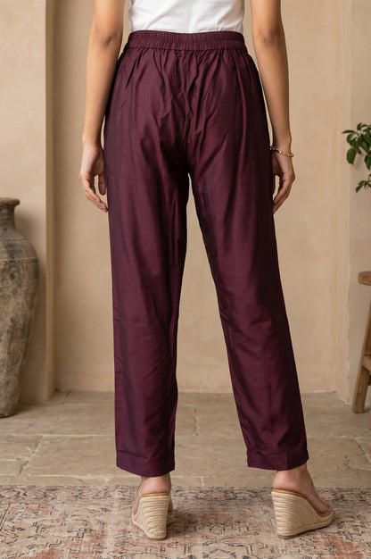 Wine Straight Fit Ankle Length Pants