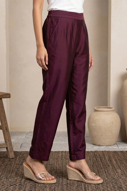 Wine Straight Fit Ankle Length Pants