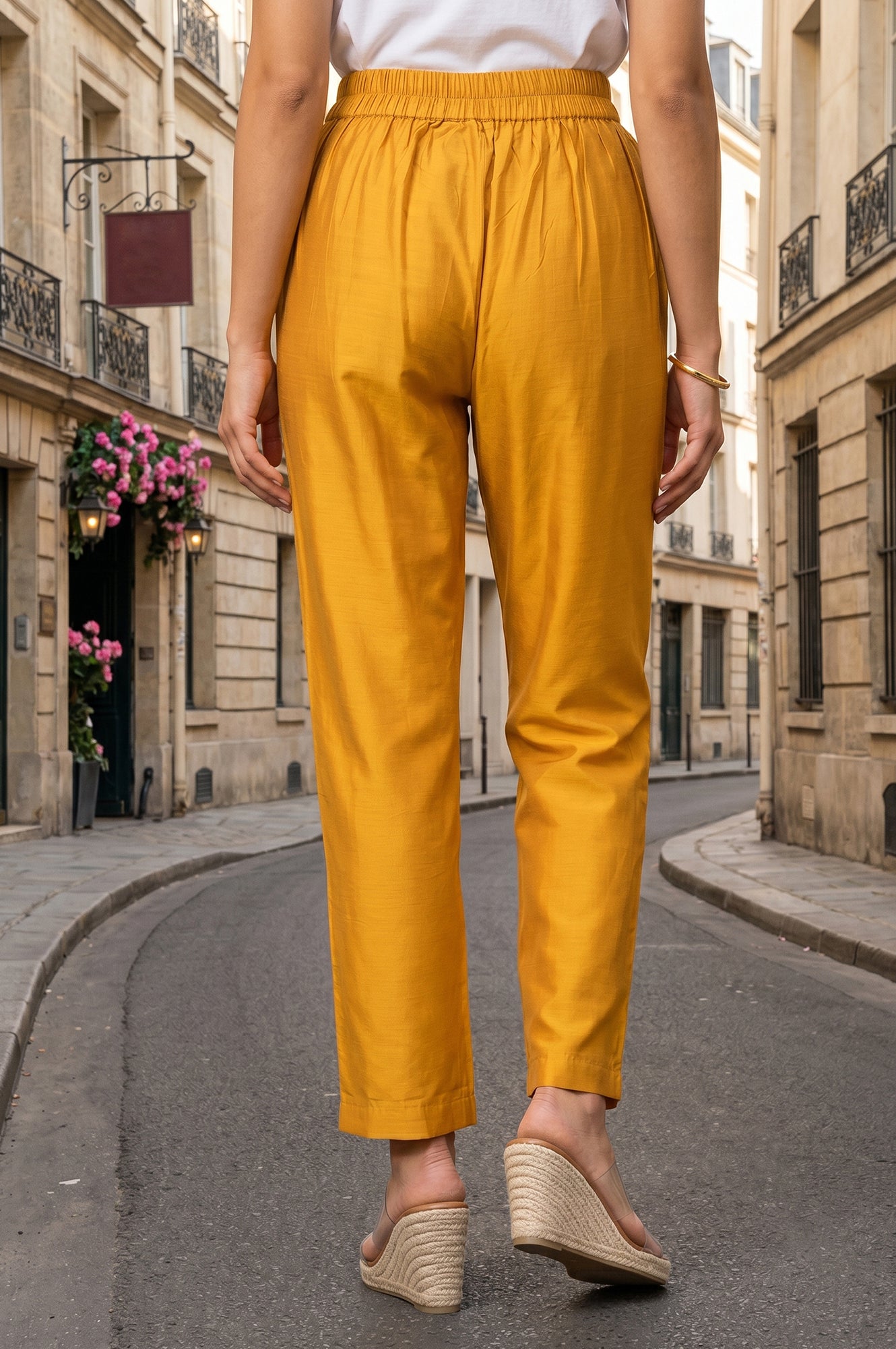 Mustard Straight Fit Ankle Length Pants