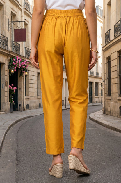 Mustard Straight Fit Ankle Length Pants