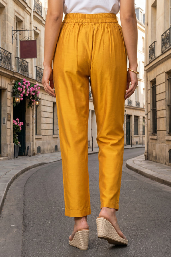 Mustard Straight Fit Ankle Length Pants