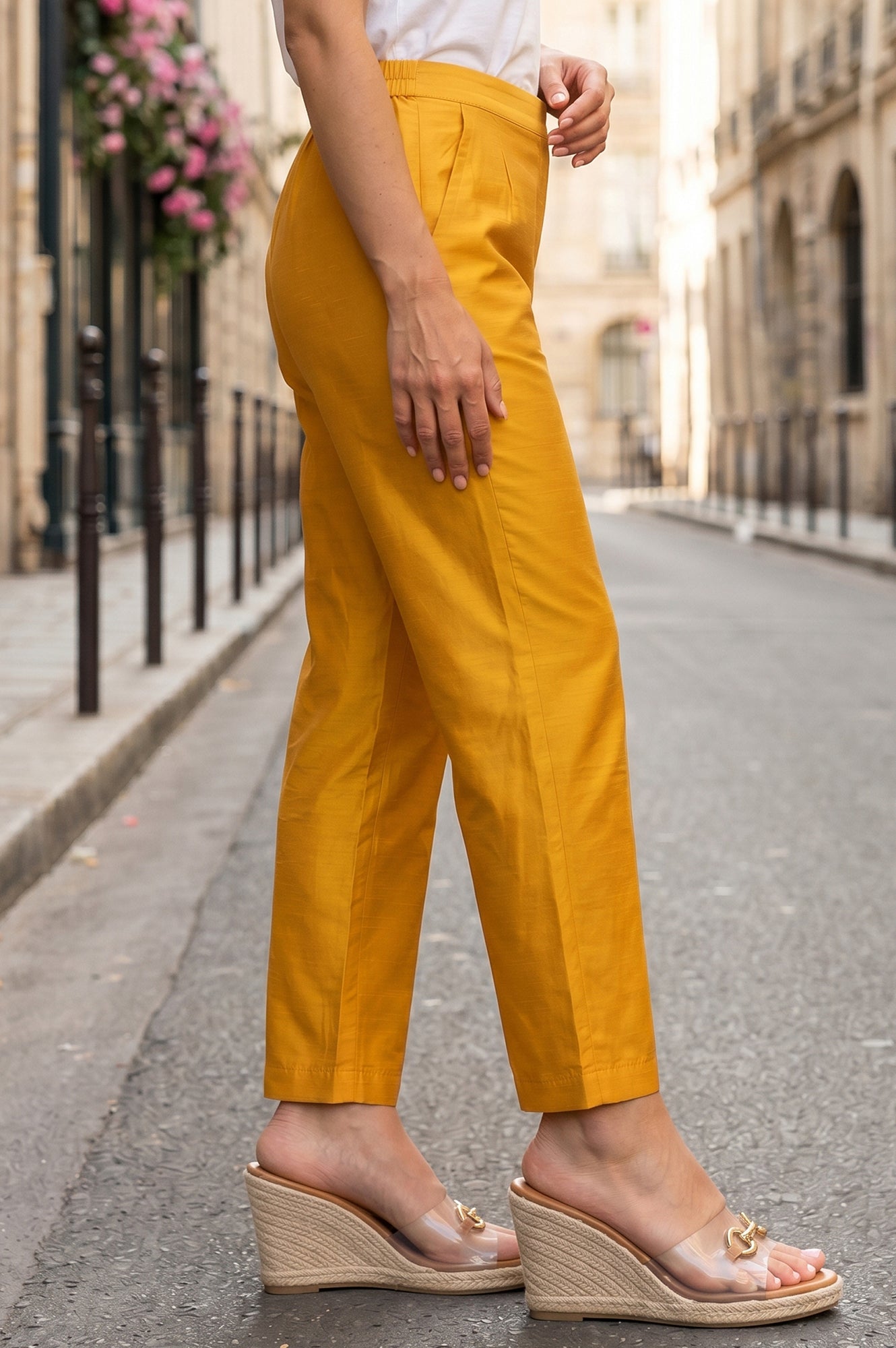 Mustard Straight Fit Ankle Length Pants