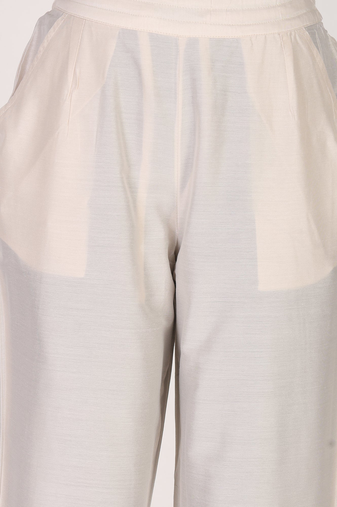 Off White Straight Fit Ankle Length Pants