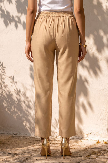 Gold Solid Straight Fit Ankle Length Straight Pant