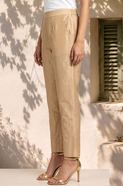 Gold Solid Straight Fit Ankle Length Straight Pant