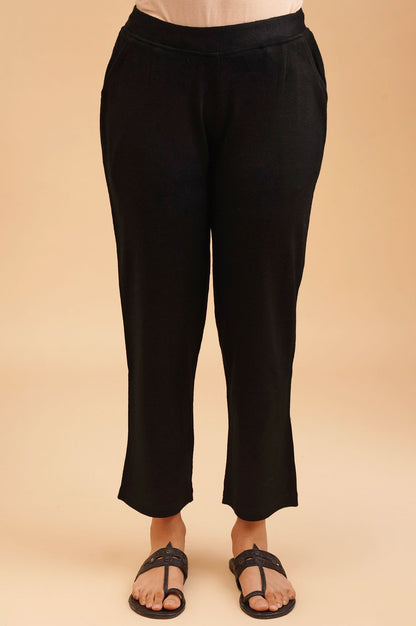 Black Winter Solid Acrylic Ankle Length Mid Rise Straight Pants