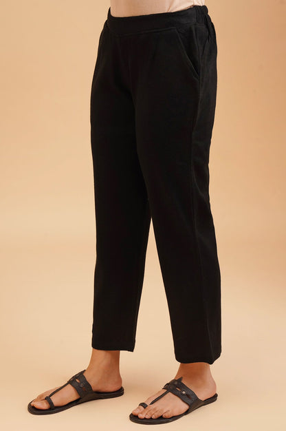 Black Winter Solid Acrylic Ankle Length Mid Rise Straight Pants
