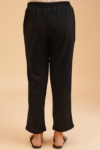Black Winter Solid Acrylic Ankle Length Mid Rise Straight Pants