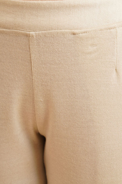 Beige Winter Solid Acrylic Straight Fit Ankle Length Mid Rise Pants