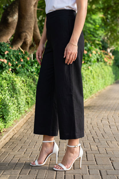Black Solid Wide Leg Flared Pants