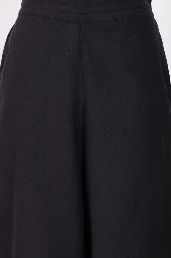 Black Solid Wide Leg Flared Pants