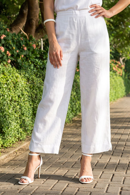 White Solid Wide Leg Flared Pants