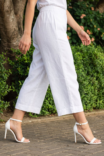White Solid Wide Leg Flared Pants