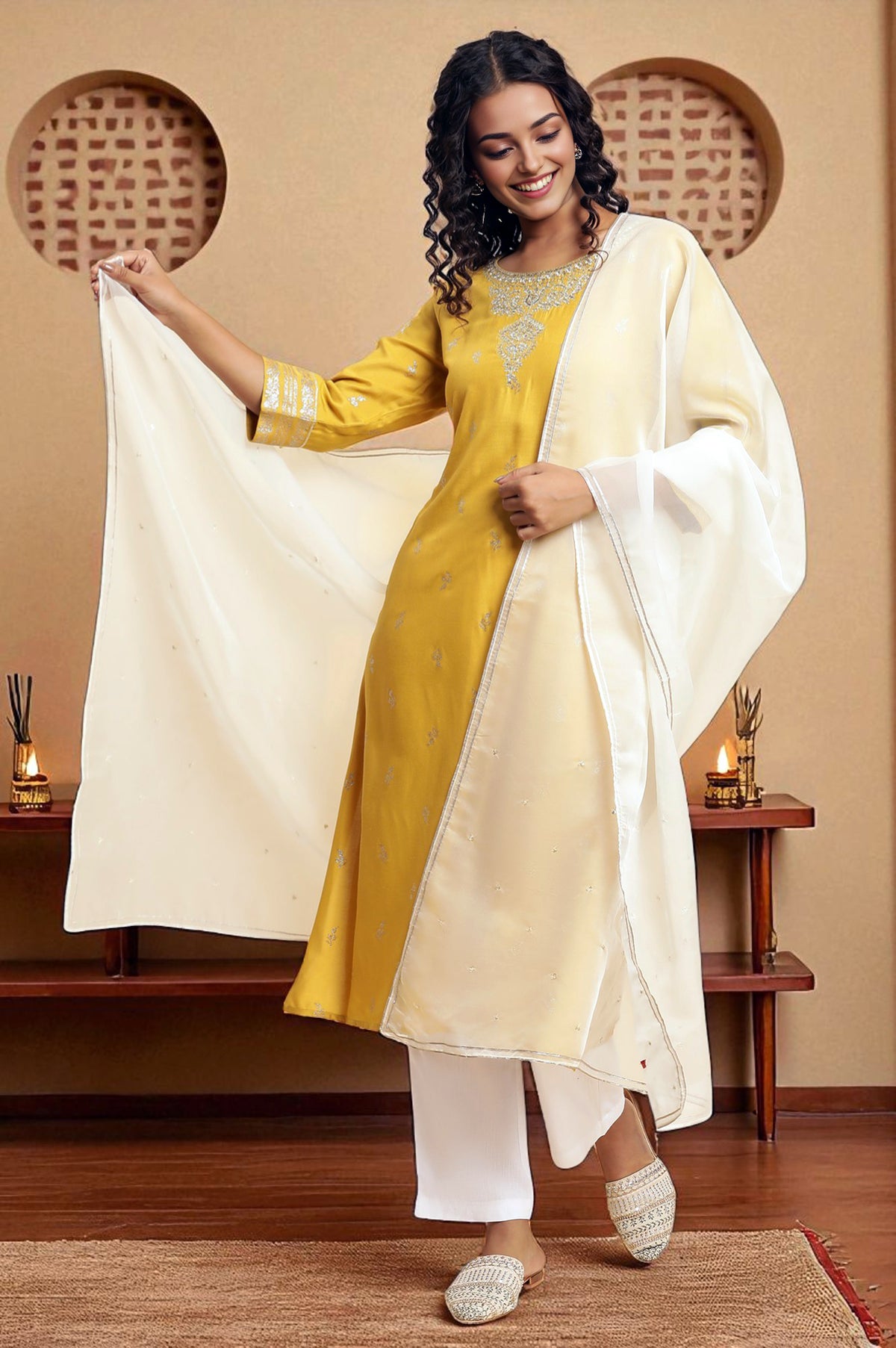 White Organza Dupatta With Gota And Sequin - Free Size