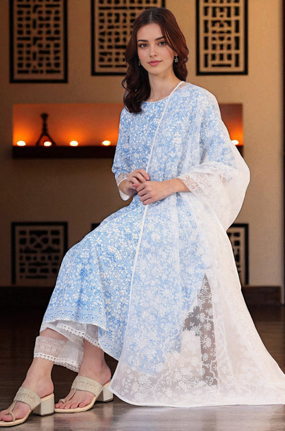 White Printed Brasso Dupatta