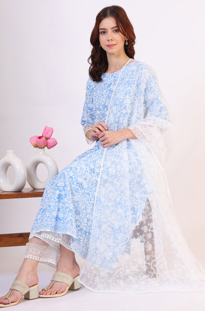 White Printed Brasso Dupatta