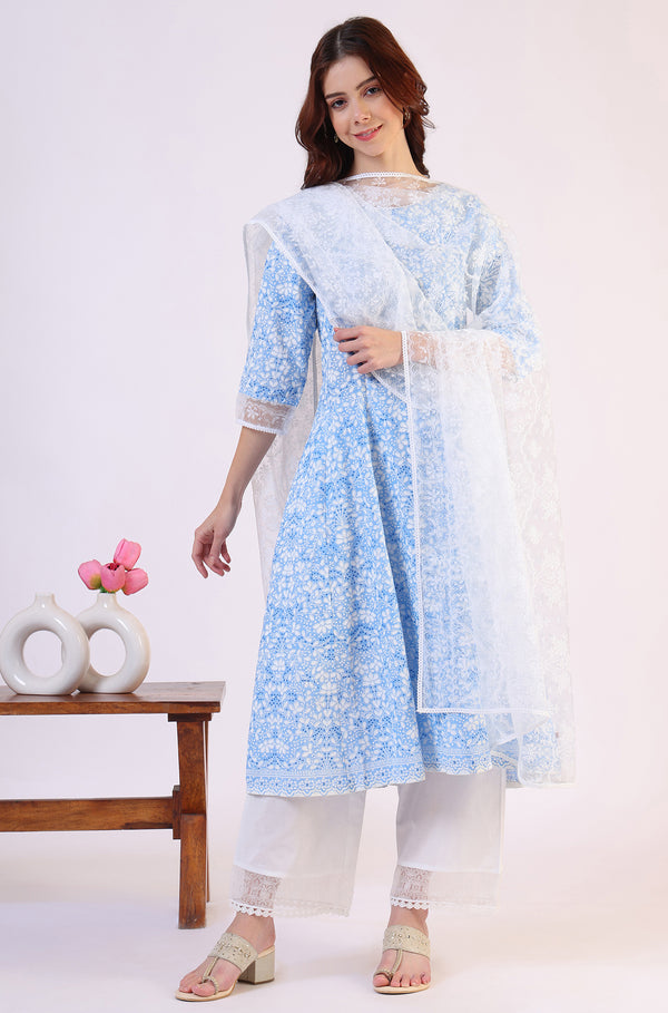 White Printed Brasso Dupatta