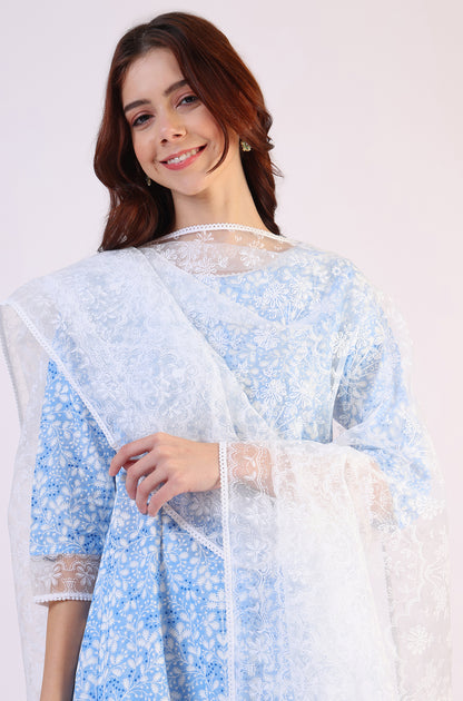 White Printed Brasso Dupatta