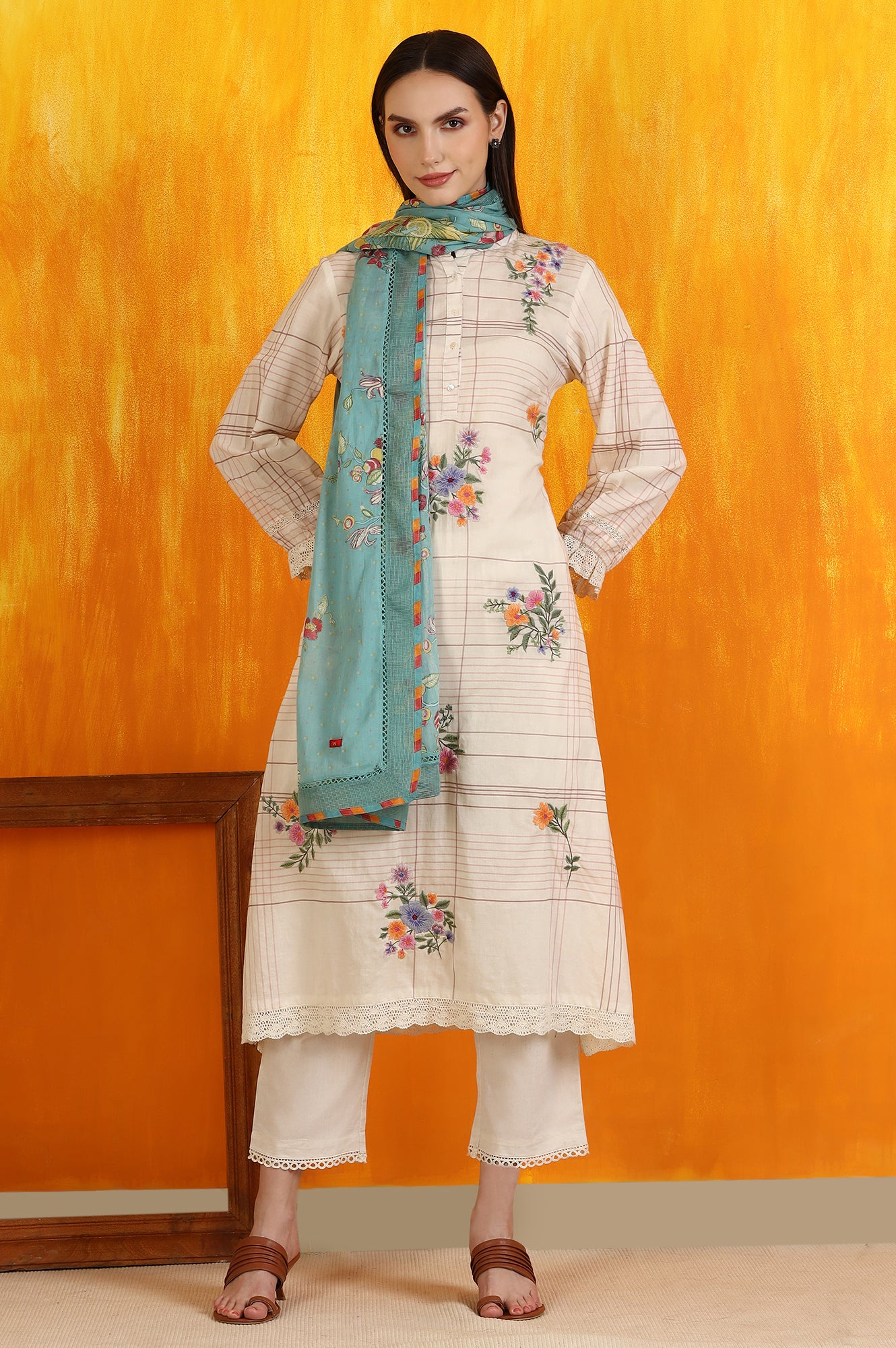 Reef Blue Floral Printed Pure Cotton Dupatta