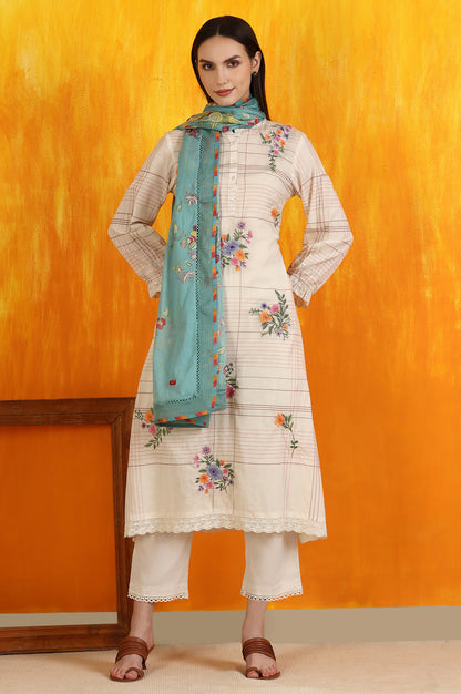 Reef Blue Floral Printed Pure Cotton Dupatta