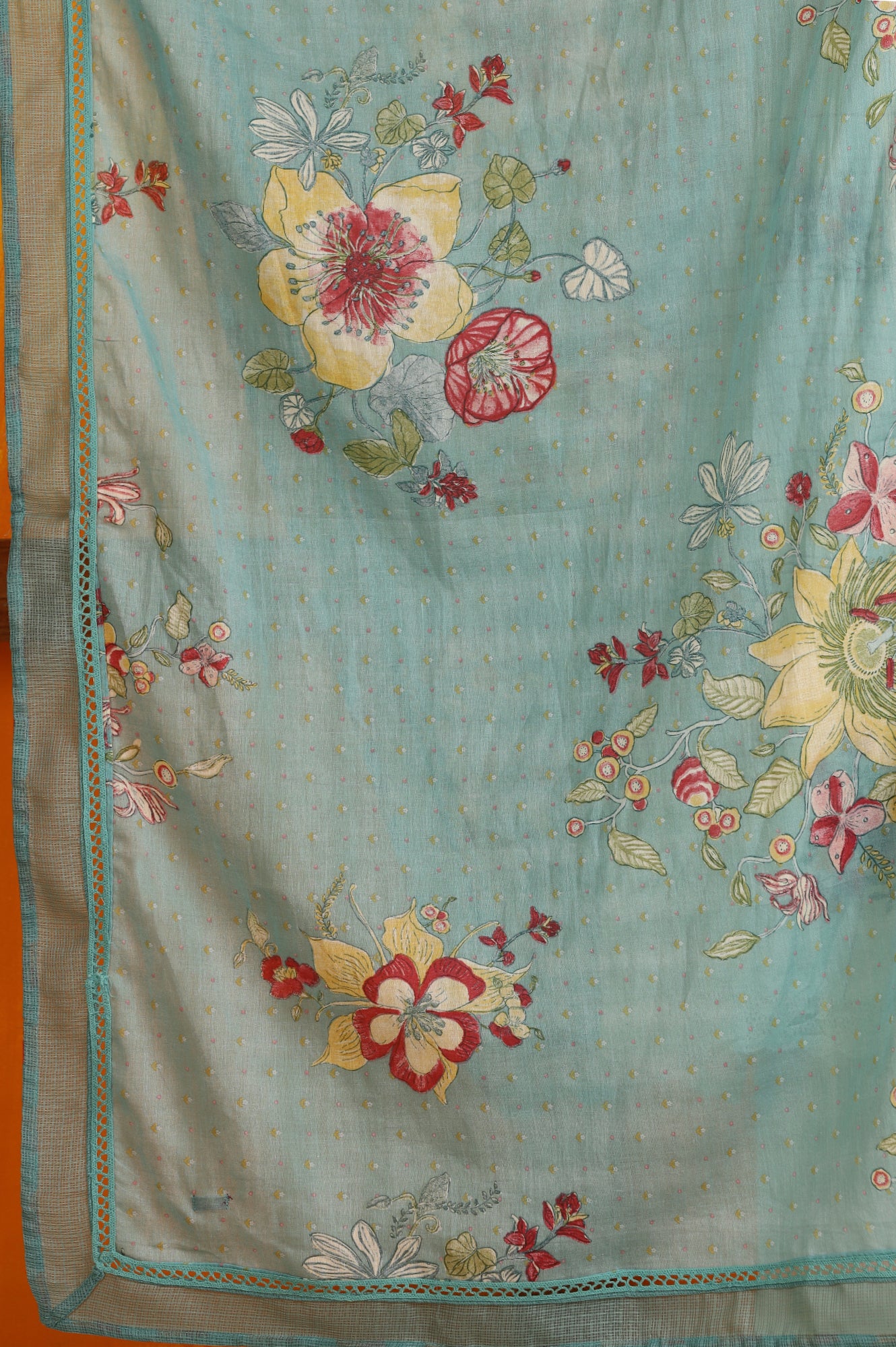 Reef Blue Floral Printed Pure Cotton Dupatta